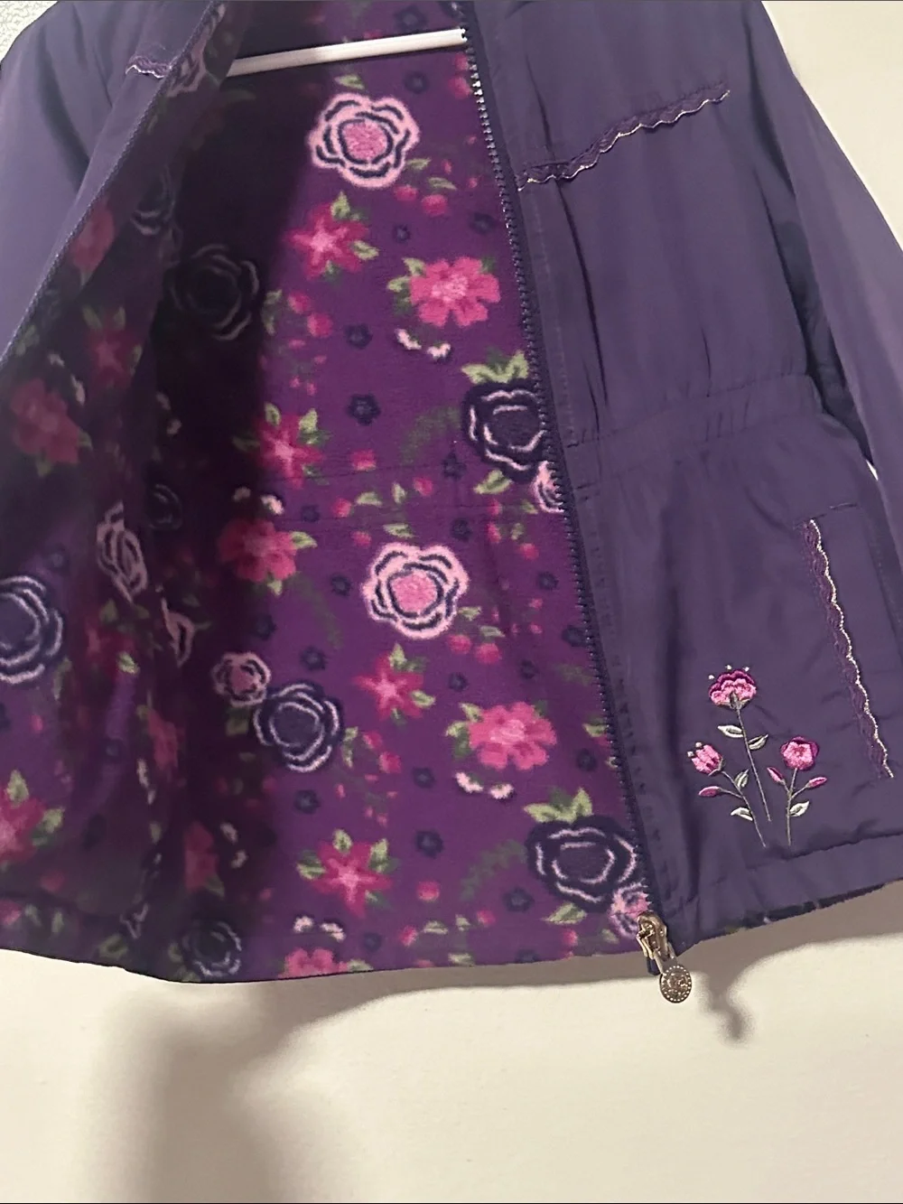 London Fog Girls Purple Hooded Floral Jacket